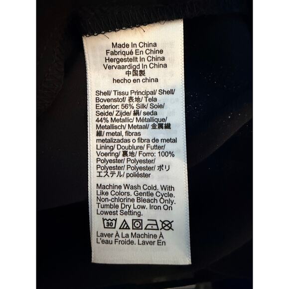 J.Crew Black Metallic Sheer Chiffon Mockneck Top, Bow/Tie Back Blouse Medium NEW - Picture 5 of 6